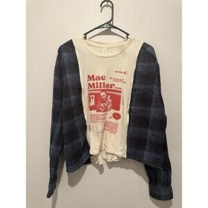 Reworked Upcycle Grunge Oversize Mac Miller Crop Flannel Sweater S/M